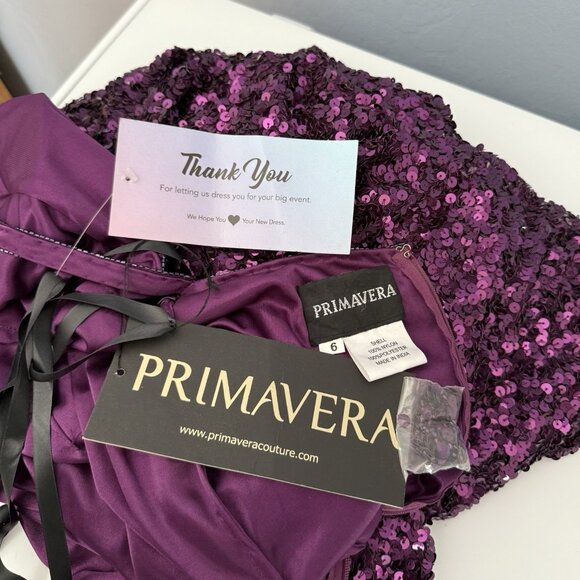 Primavera Couture 1853 Sequin Beaded Plum Gown Formal Dress Prom Long - Picture 8 of 12